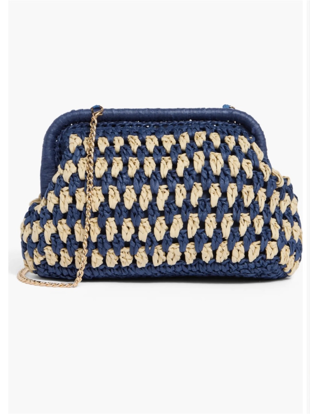 Blue and Cream Woven Straw Clutch